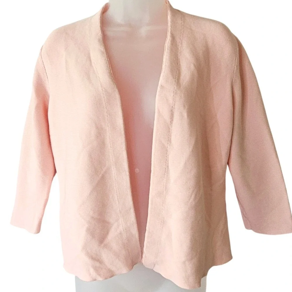J McLaughlin Pink Cotton Cardigan Sz L Open Front Preppy‎ Sweater